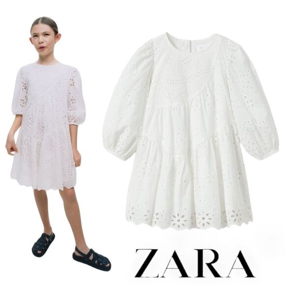 ZARA Kids | White | ASYMMETRIC SWISS EMBROIDERY DRESS - Picture 1 of 6